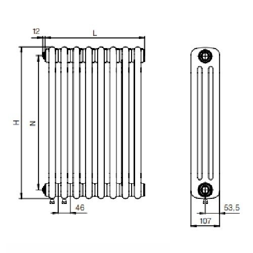 Стальной трубчатый радиатор Rifar Tubog 3057 - 30 секций нижнее подключение TUB 3057-30-DV1